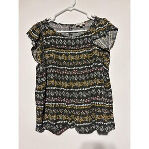 Loft Outlet Blouse Womens XL Green Floral Short Sleeve Rayon Boho Casual Top